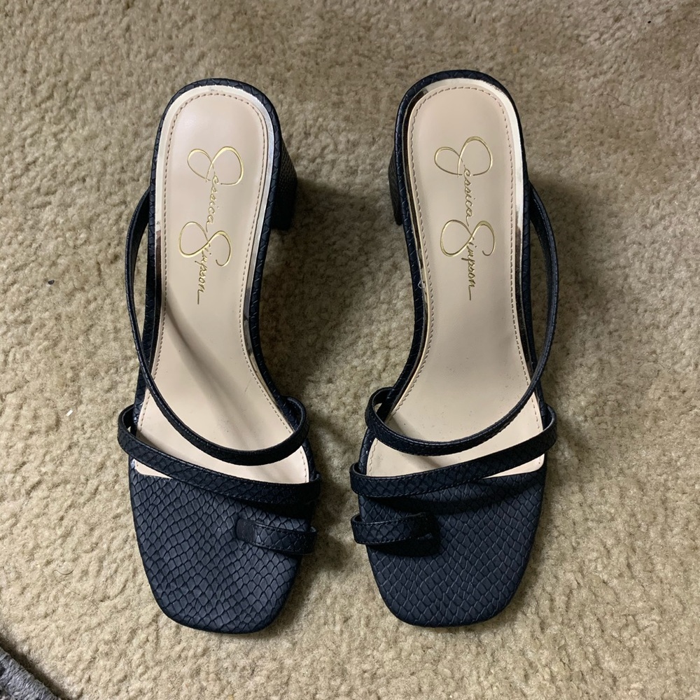 Snakeskin block heel sandals